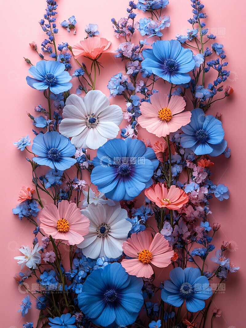 高清大图下载【趣麦麦图】蓝白花边粉色背景3