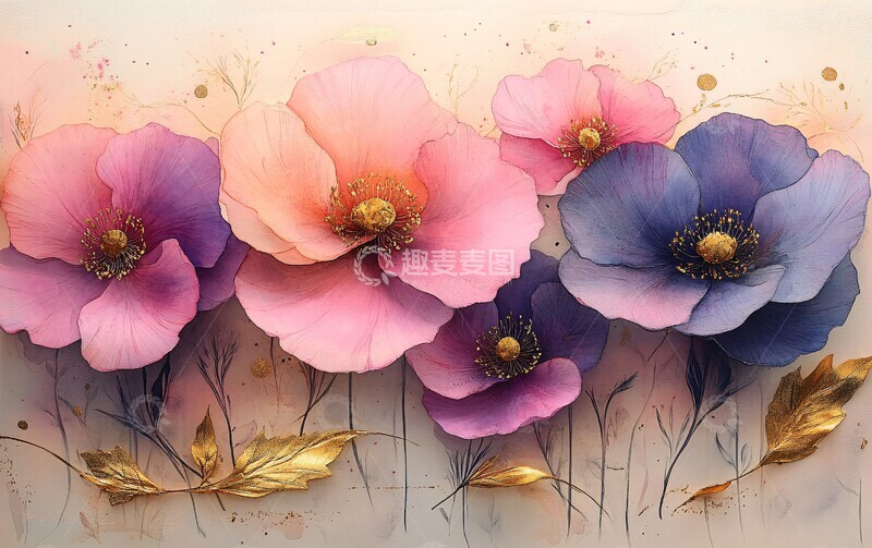 高清大图下载【趣麦麦图】金叶抽象花卉3