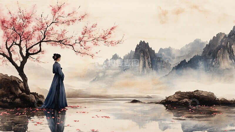 高清大图下载【趣麦麦图】桃花树下的女子2