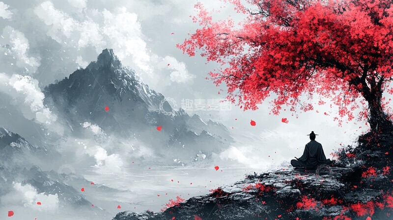 高清大图下载【趣麦麦图】樱花武士冥想3