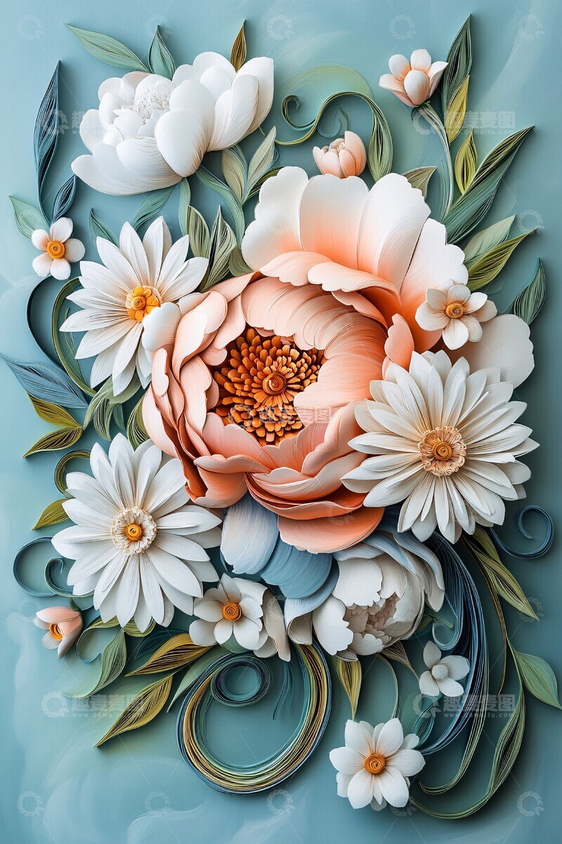 高清大图下载【趣麦麦图】粉色牡丹与白雏菊3