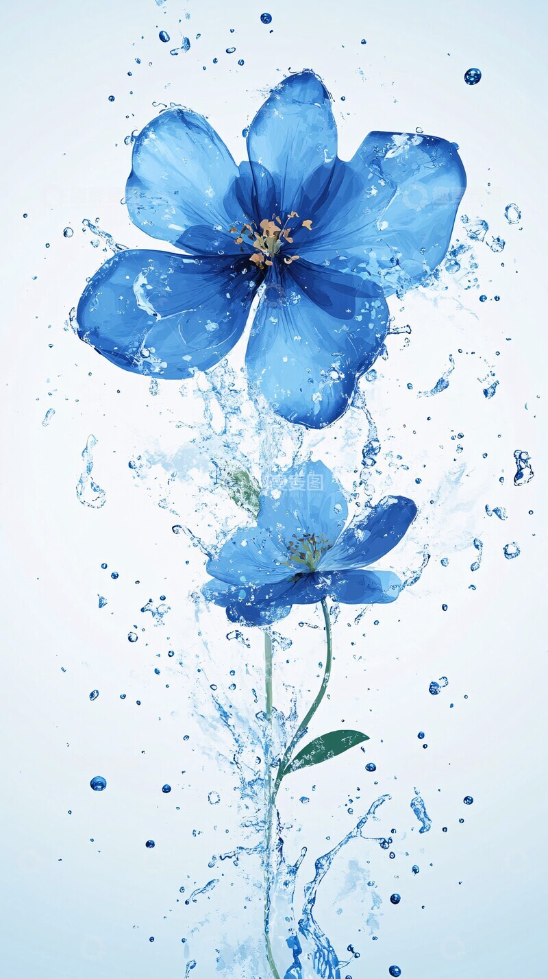 高清大图下载【趣麦麦图】蓝色花朵水花设计3