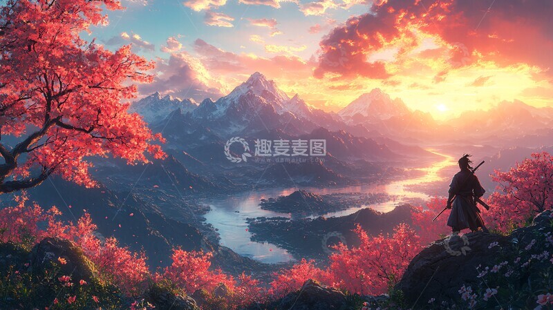 高清大图下载【趣麦麦图】忍者观景忍者河流山脉1