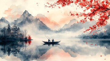 湖上渔舟湖渔舟渔夫