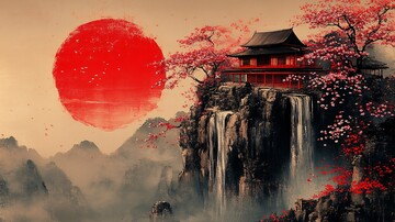 悬崖上的房屋与樱花树3