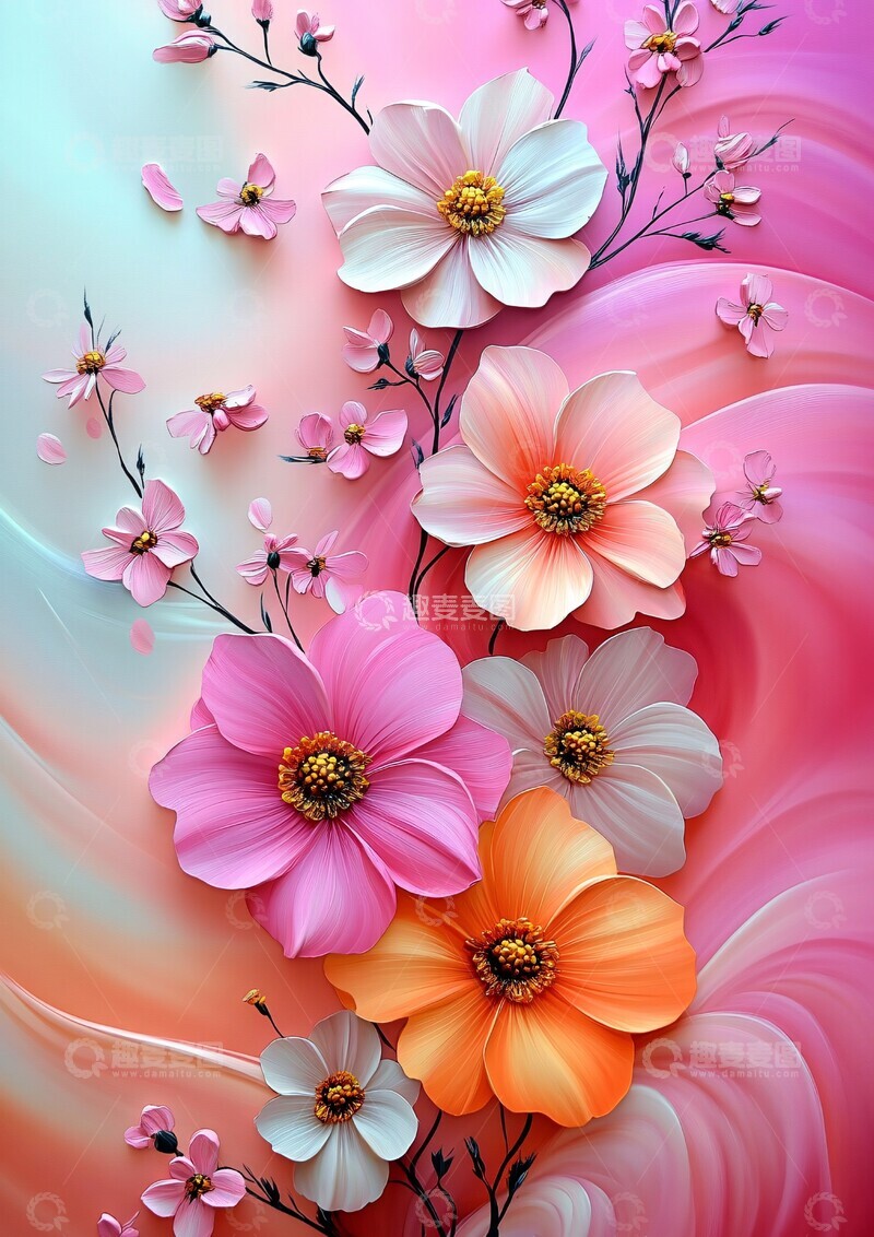 高清大图下载【趣麦麦图】粉色花朵流动纹理2