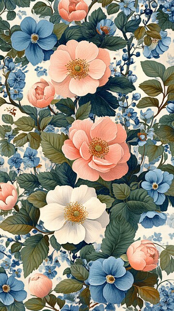 粉色蓝绿花卉图案3