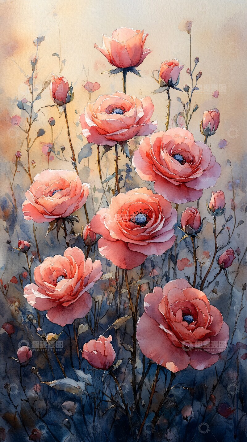 高清大图下载【趣麦麦图】花园水彩花卉3