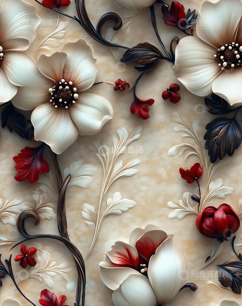 高清大图下载【趣麦麦图】红白花纹壁纸3