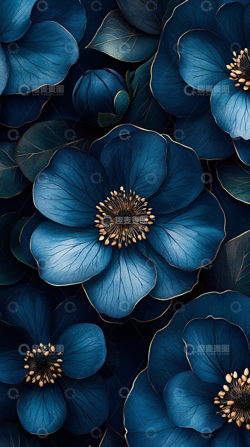 高清大图下载【趣麦麦图】蓝绿花朵图案2