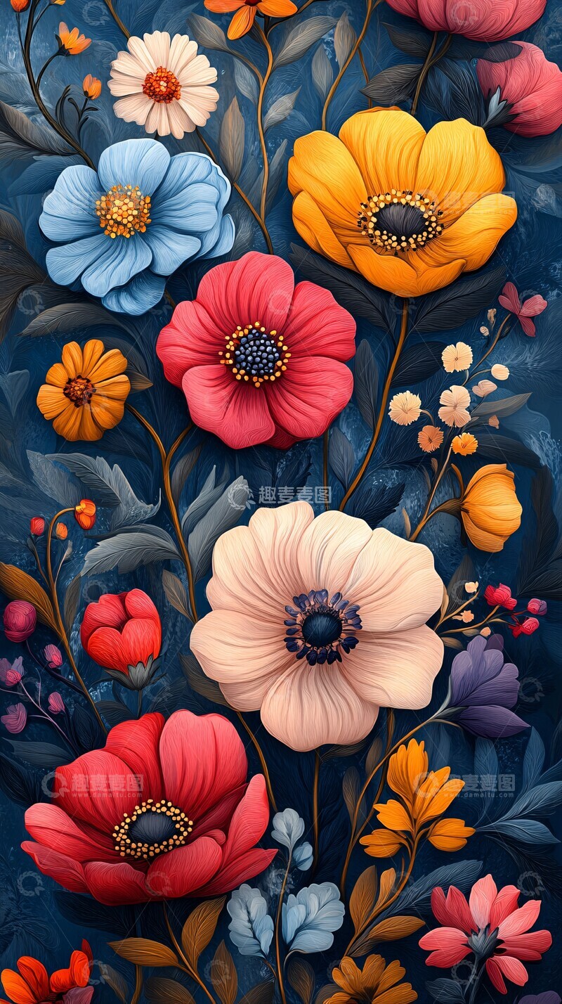 高清大图下载【趣麦麦图】彩色花朵图案1