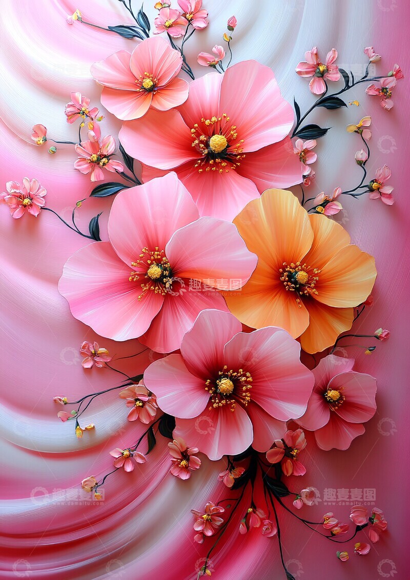 高清大图下载【趣麦麦图】粉色花朵流动纹理3