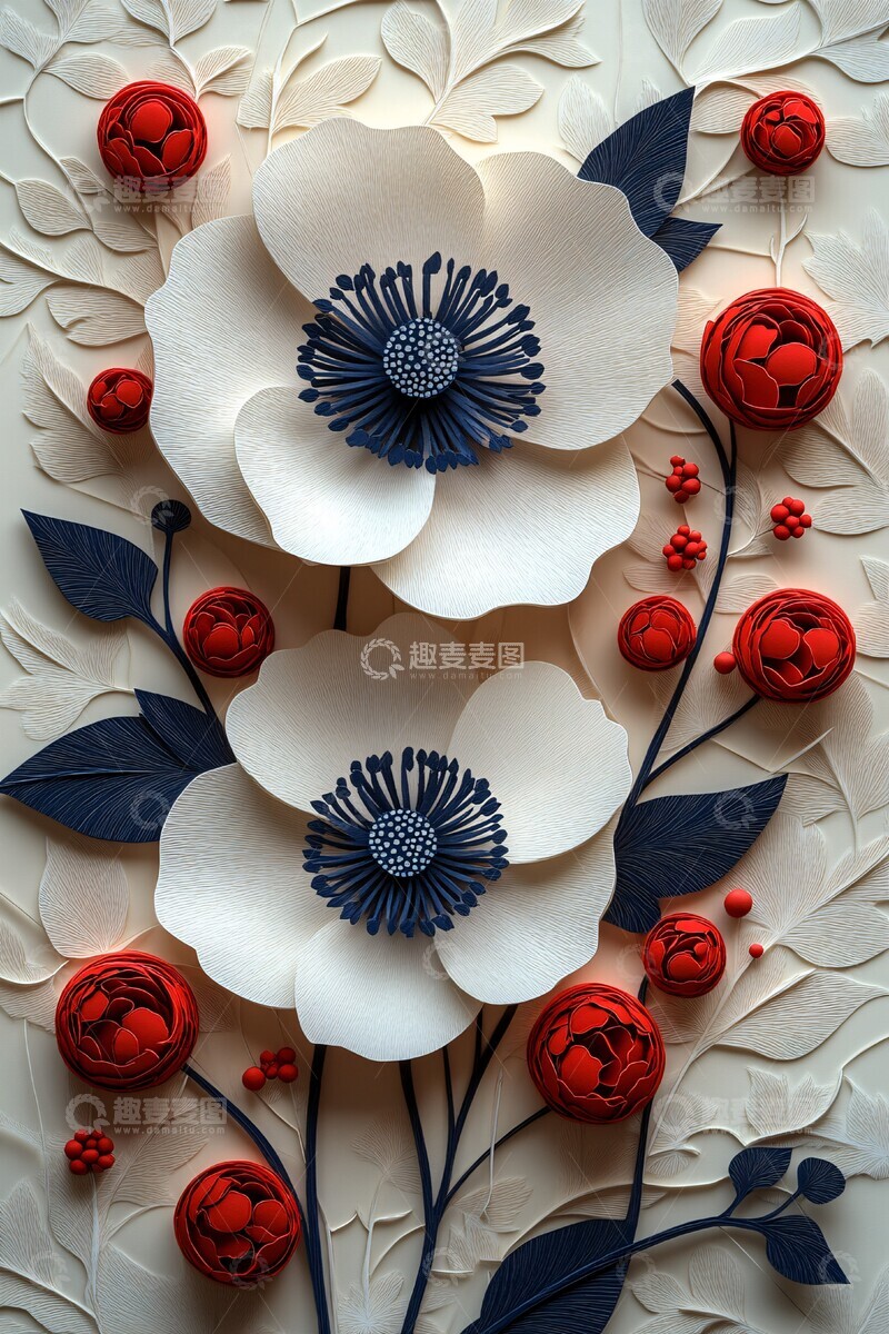 高清大图下载【趣麦麦图】白花刺绣图案3