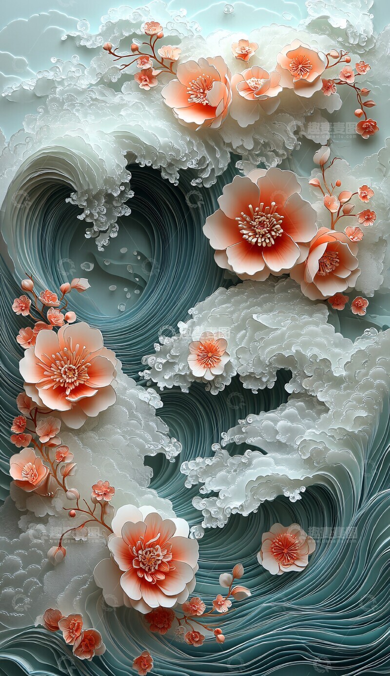 高清大图下载【趣麦麦图】海浪与花纸雕艺术1