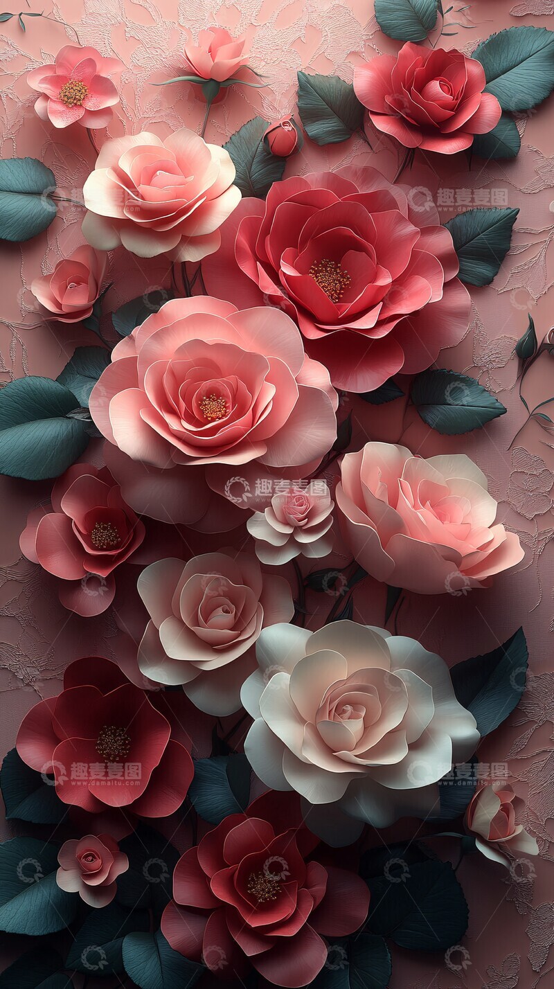 高清大图下载【趣麦麦图】粉红白玫瑰三维设计3