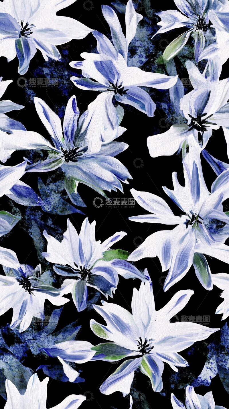 高清大图下载【趣麦麦图】白花蓝绿纹样3