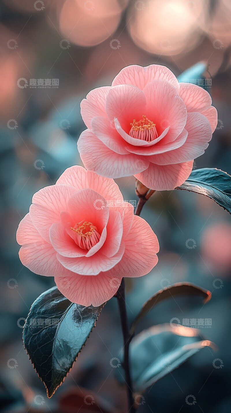 高清大图下载【趣麦麦图】粉红山茶花盛开3