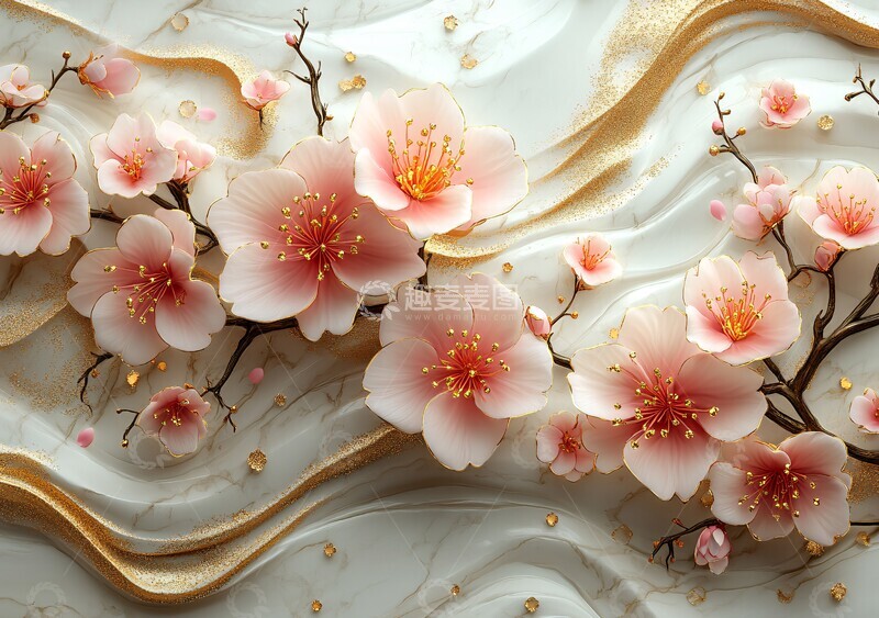 高清大图下载【趣麦麦图】粉色樱花白叶黄金纹2