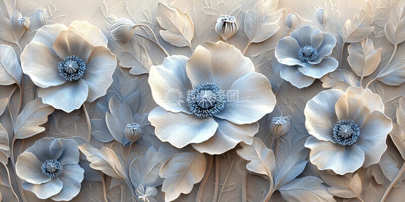 高清大图下载【趣麦麦图】白蓝花叶纹理图