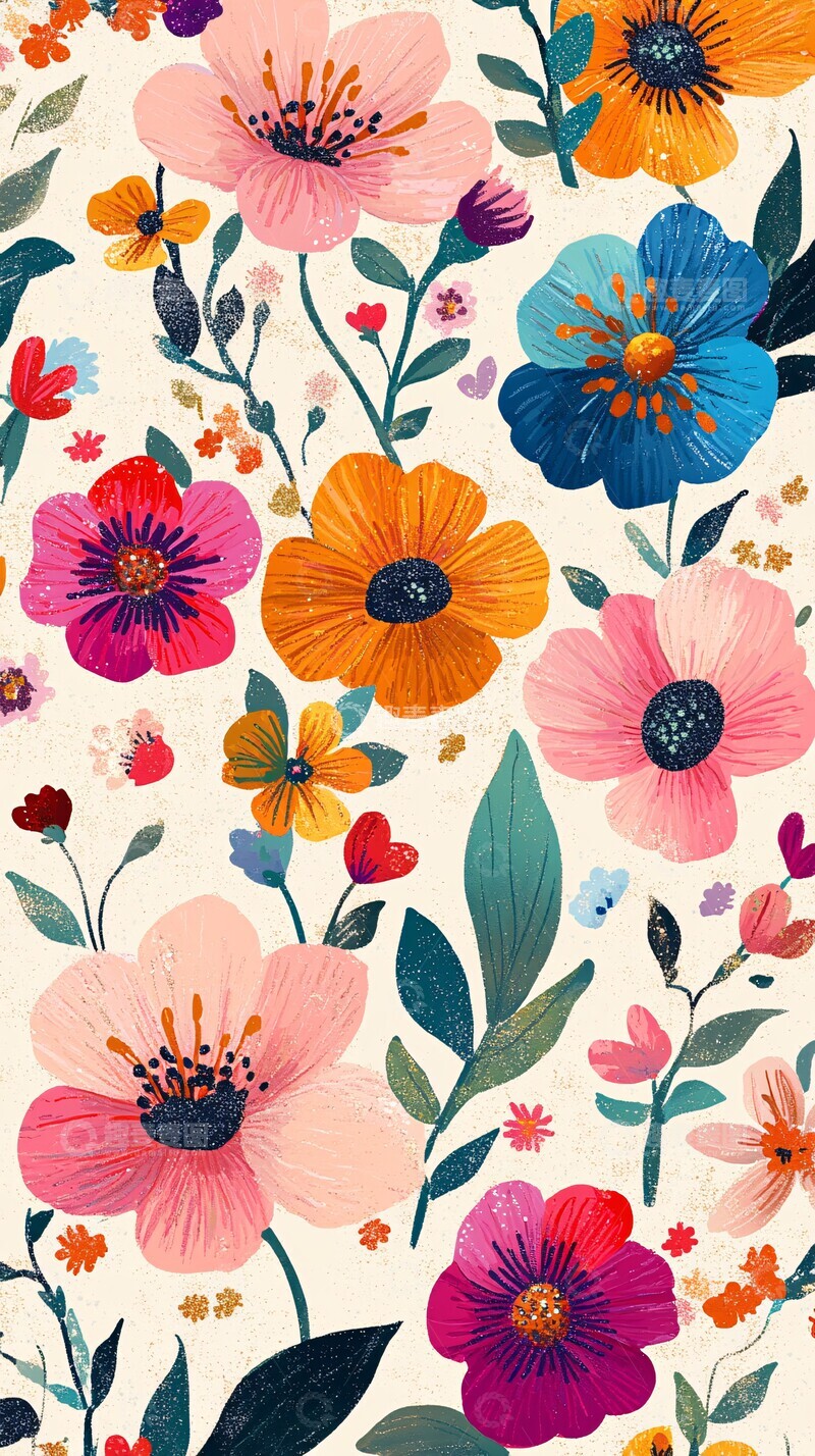 高清大图下载【趣麦麦图】亮色亮片花朵图案2