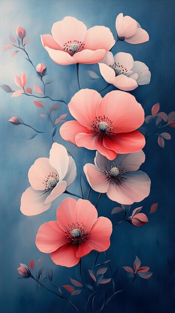 蓝白粉花朵盛开图2