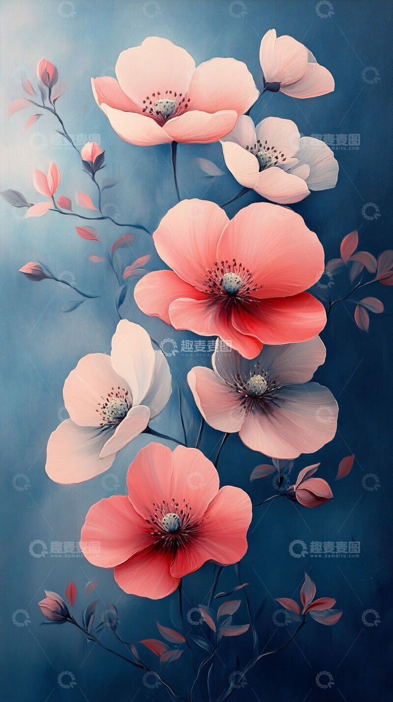 高清大图下载【趣麦麦图】蓝白粉花朵盛开图2