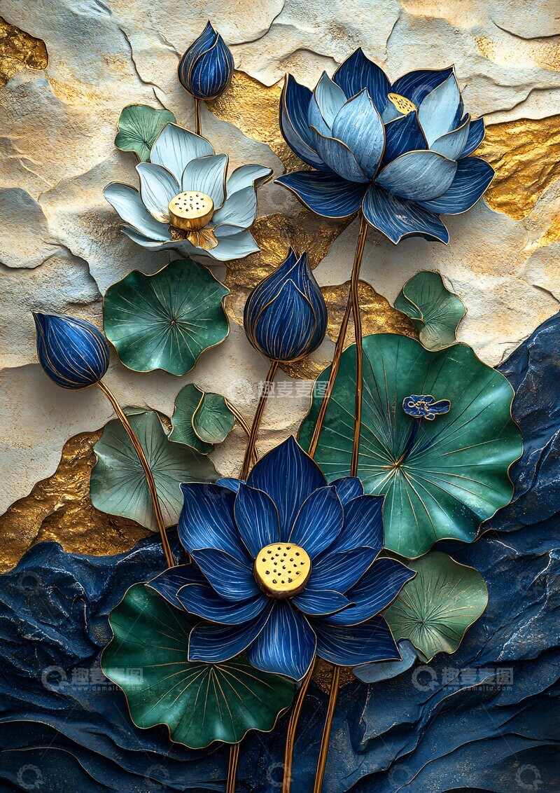 高清大图下载【趣麦麦图】莲花莎草纹样1