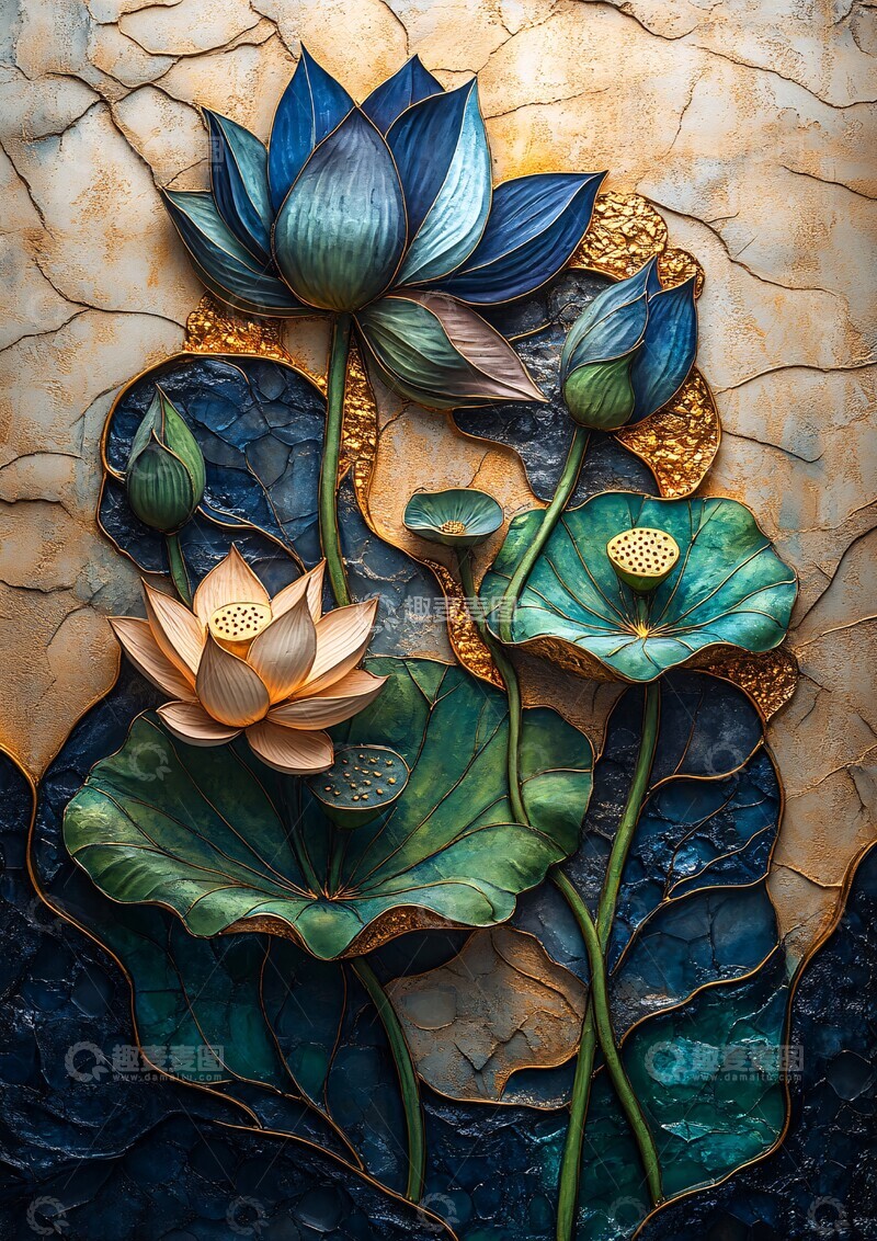 高清大图下载【趣麦麦图】莲花莎草纹样2