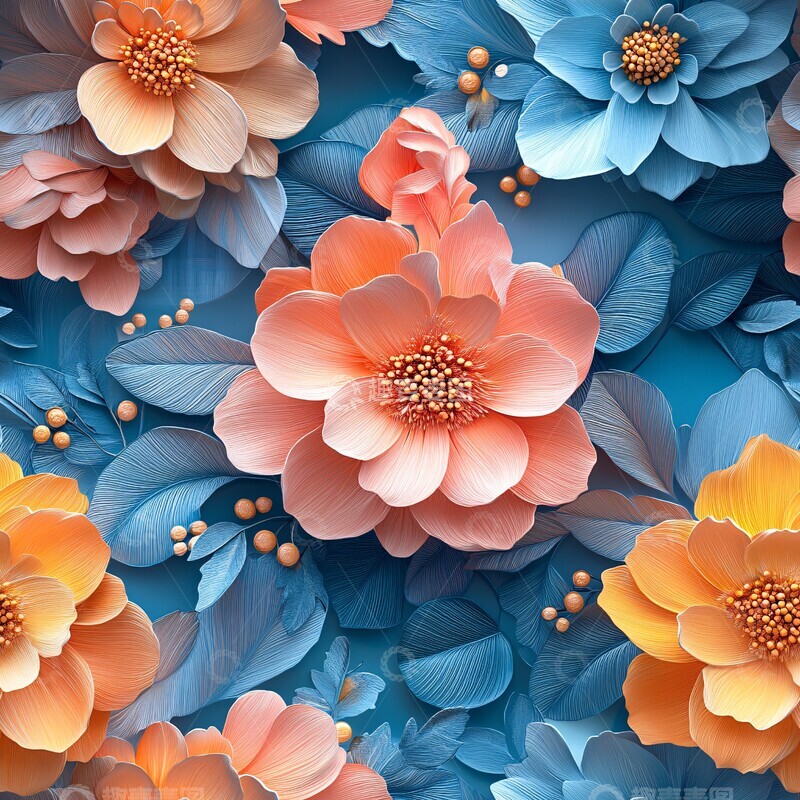 高清大图下载【趣麦麦图】橙粉色花朵图案2