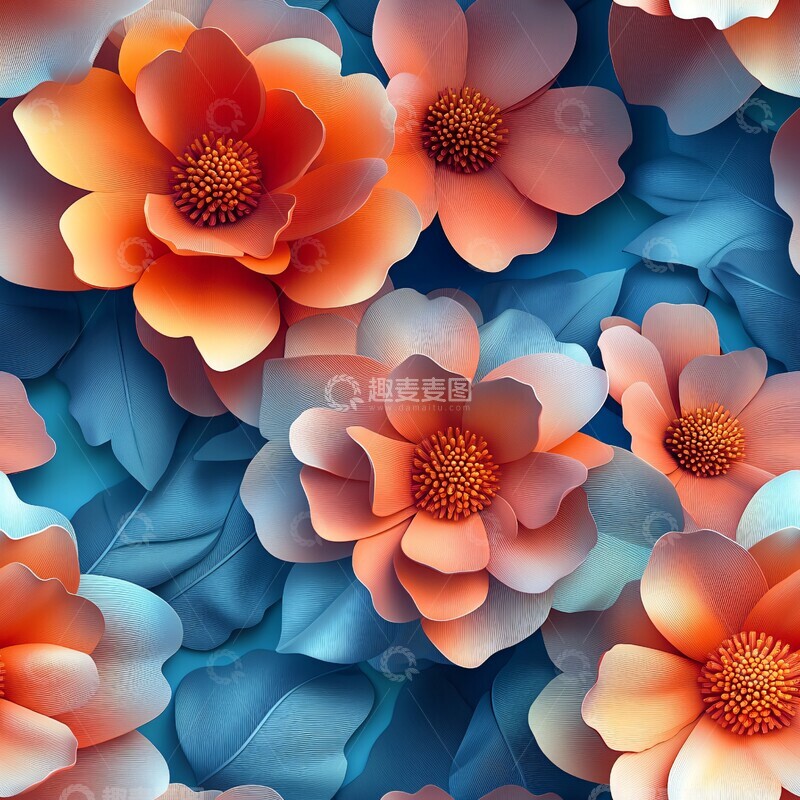 高清大图下载【趣麦麦图】橙粉色花朵图案3