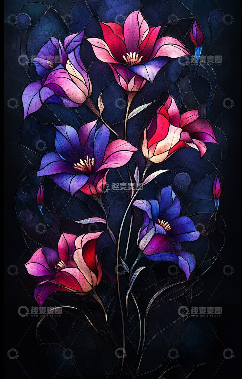 高清大图下载【趣麦麦图】紫黑玻璃花玻璃背景细节3