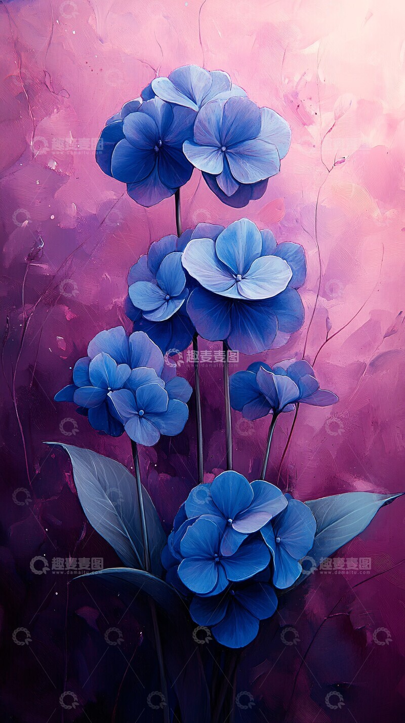 高清大图下载【趣麦麦图】蓝紫花卉水彩画2