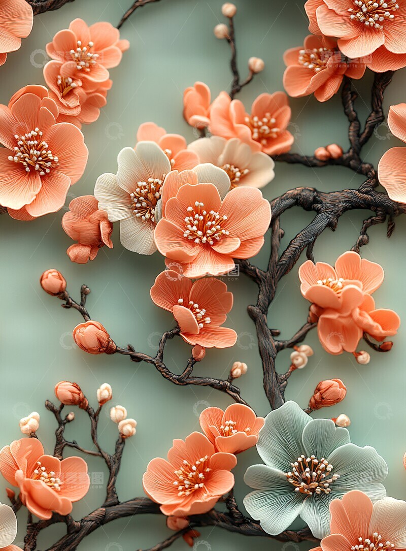 高清大图下载【趣麦麦图】桃花图案墙艺