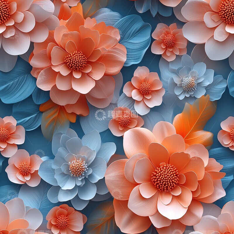 高清大图下载【趣麦麦图】橙粉色花朵图案1