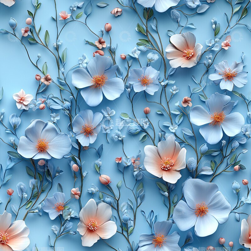 高清大图下载【趣麦麦图】空蓝底花卉水彩1