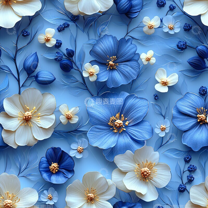 高清大图下载【趣麦麦图】蓝色花朵图案5