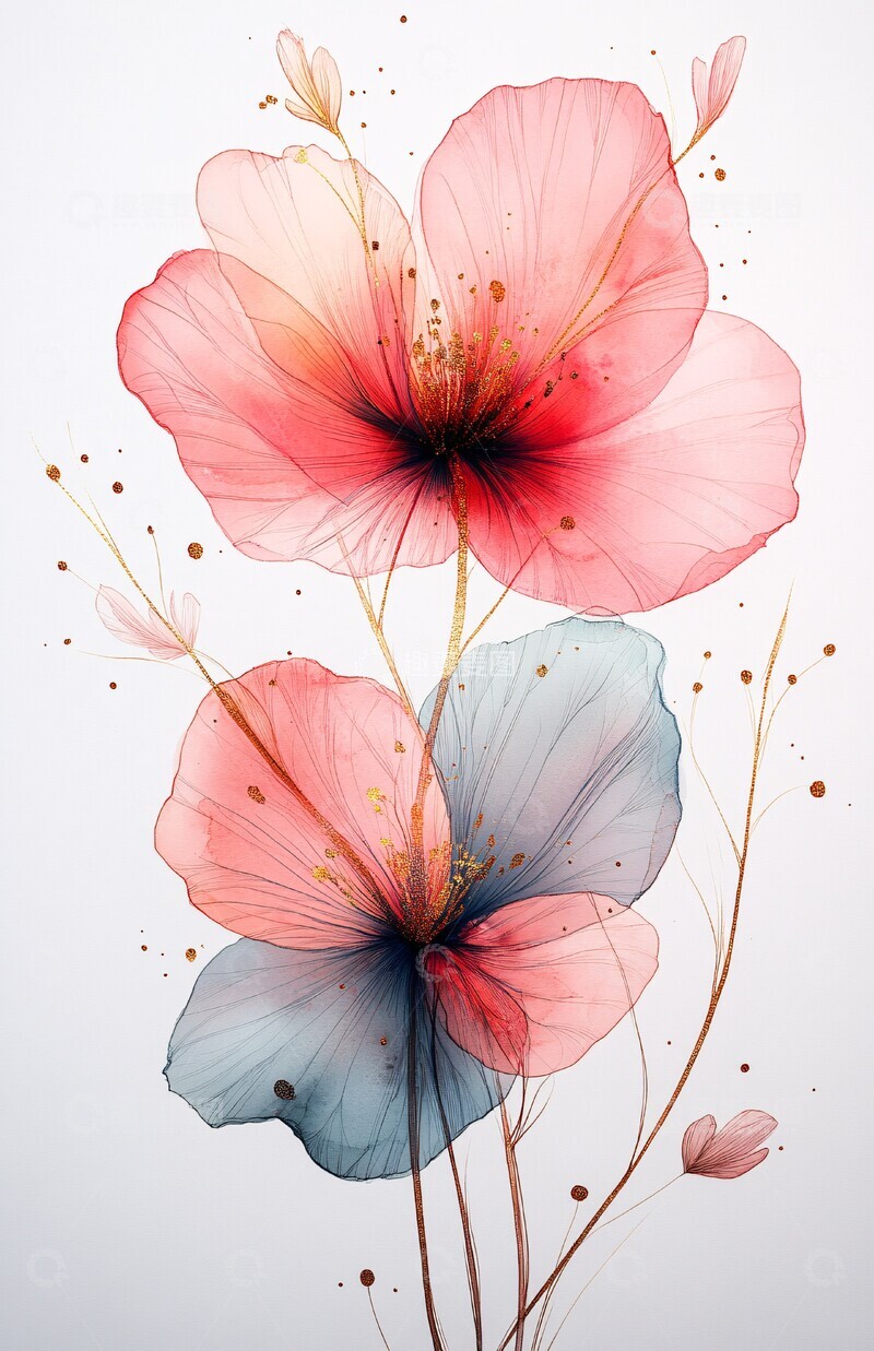 高清大图下载【趣麦麦图】金色水彩花艺3