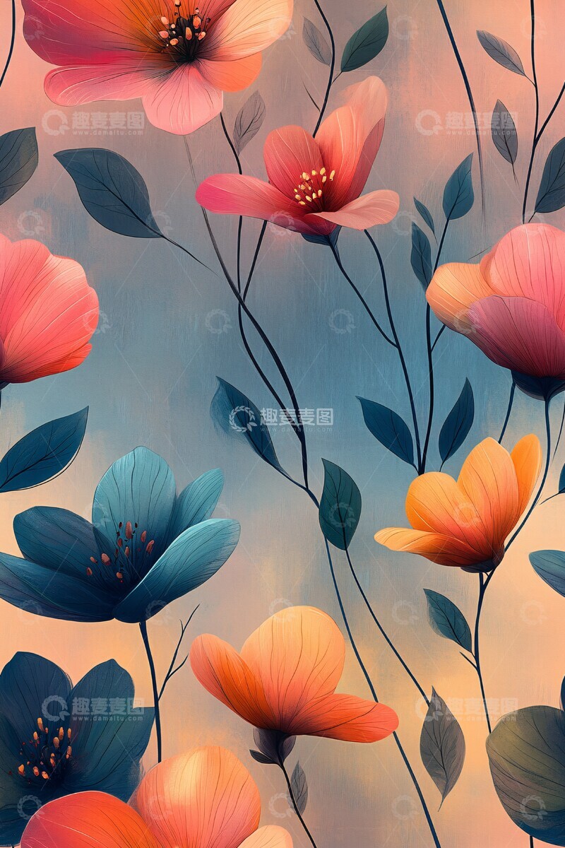 高清大图下载【趣麦麦图】手绘花朵轻柔背景