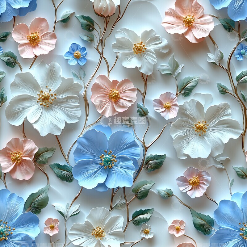 高清大图下载【趣麦麦图】蓝粉绿花卉壁纸2