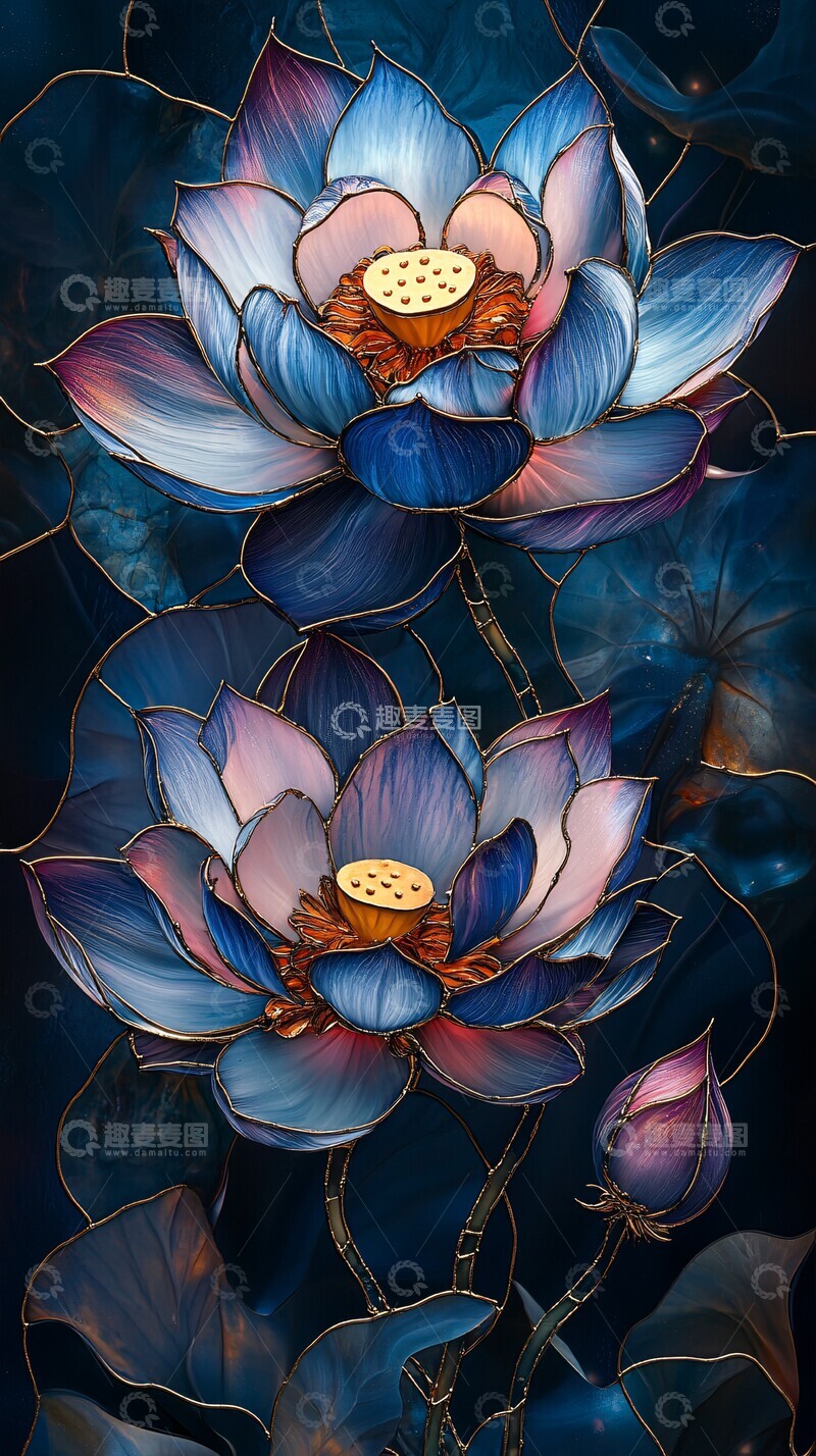 高清大图下载【趣麦麦图】莲花玻璃花窗3