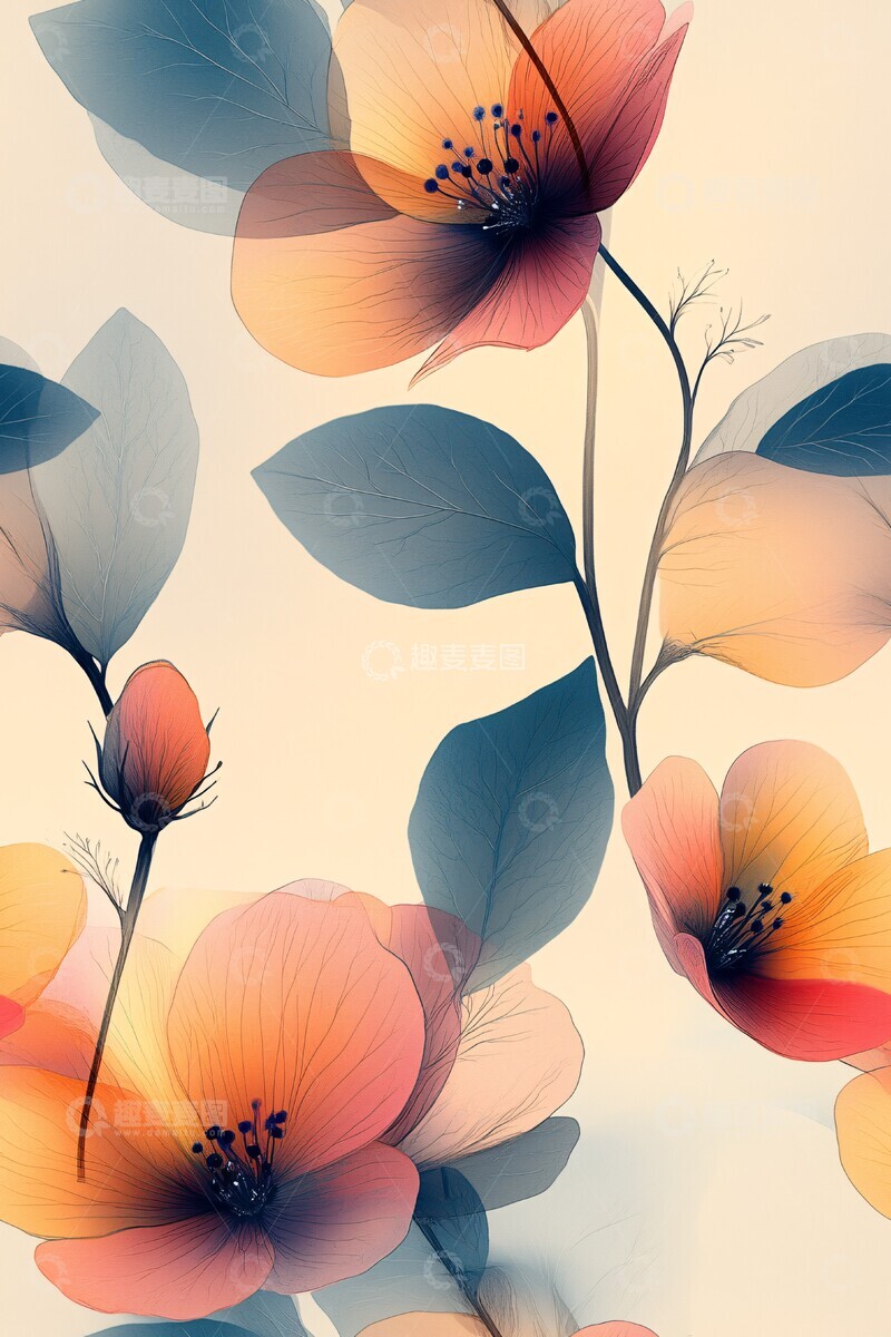 高清大图下载【趣麦麦图】手绘花朵轻柔背景3