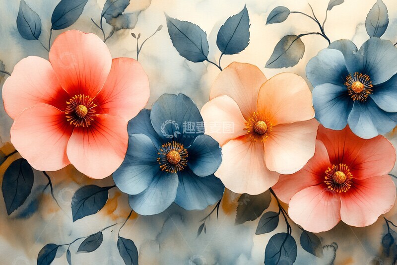 高清大图下载【趣麦麦图】柔水彩花卉纹样