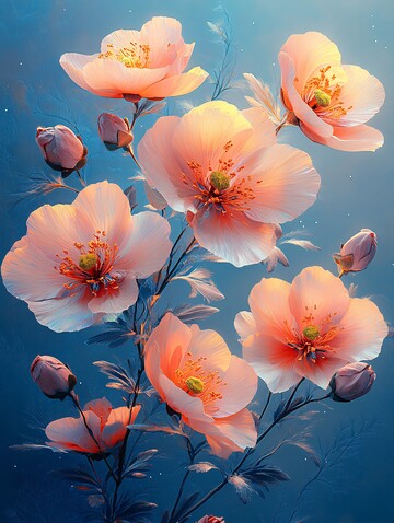 粉色花朵蓝色背景5