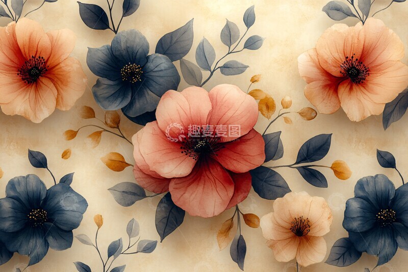 高清大图下载【趣麦麦图】柔水彩花卉纹样1