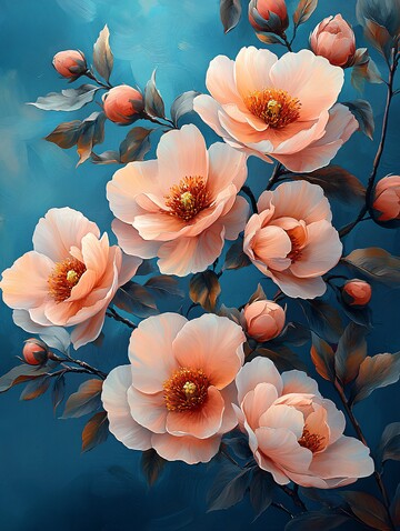 粉色花朵蓝色背景3