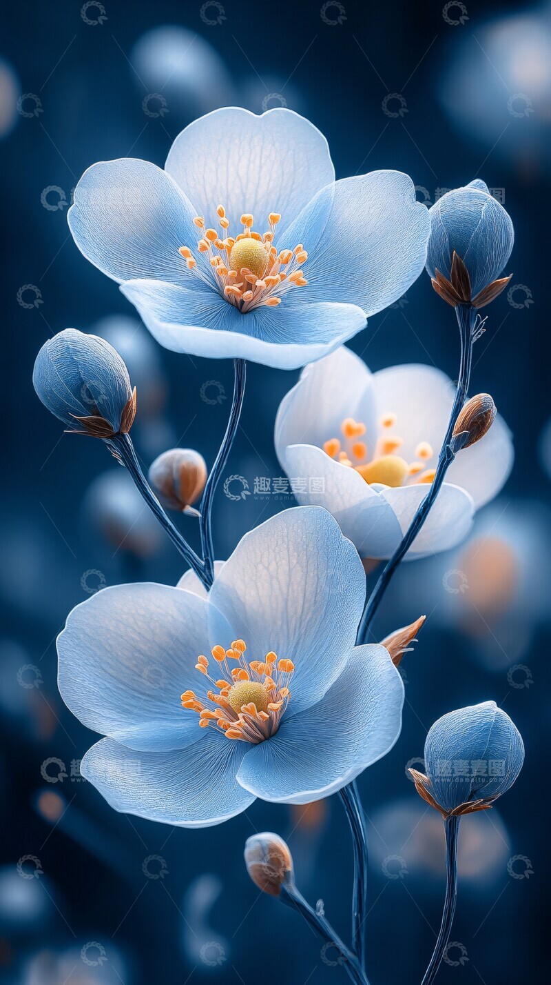 高清大图下载【趣麦麦图】白花与浅蓝花剪纸2