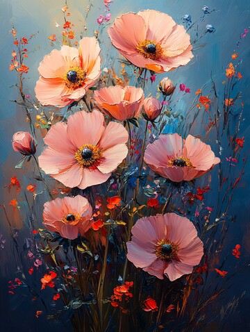 粉色花朵蓝色背景2