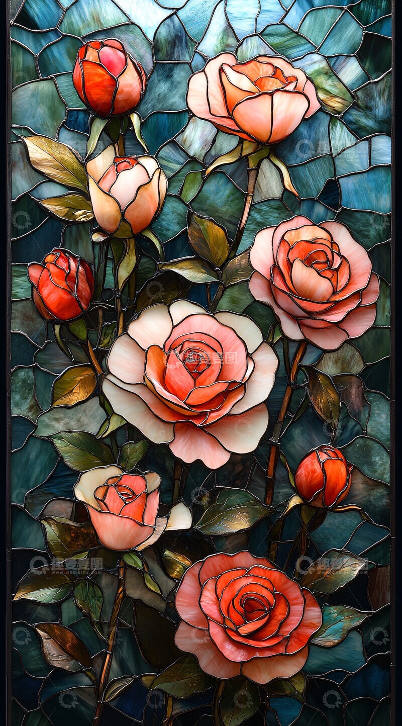 高清大图下载【趣麦麦图】玫瑰玻璃窗玫瑰玻璃粉色2