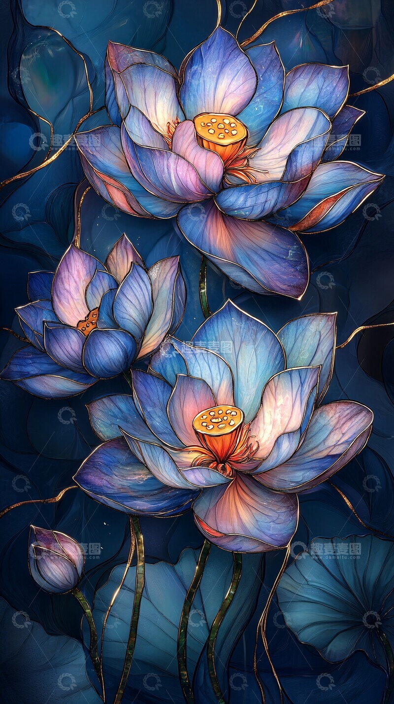 高清大图下载【趣麦麦图】莲花玻璃花窗1