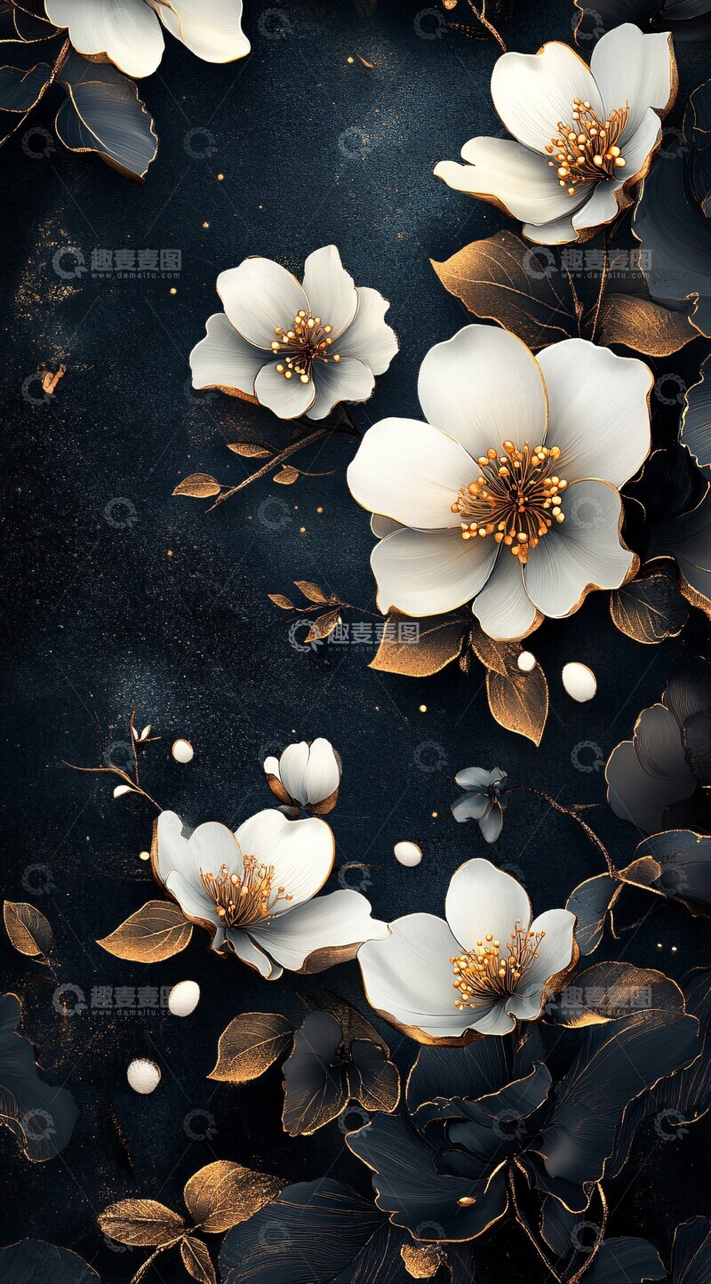 高清大图下载【趣麦麦图】金色花纹墨色壁纸2